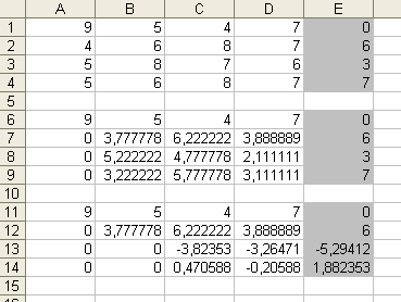 Метод Гаусса (Excel): Шаг четвертый